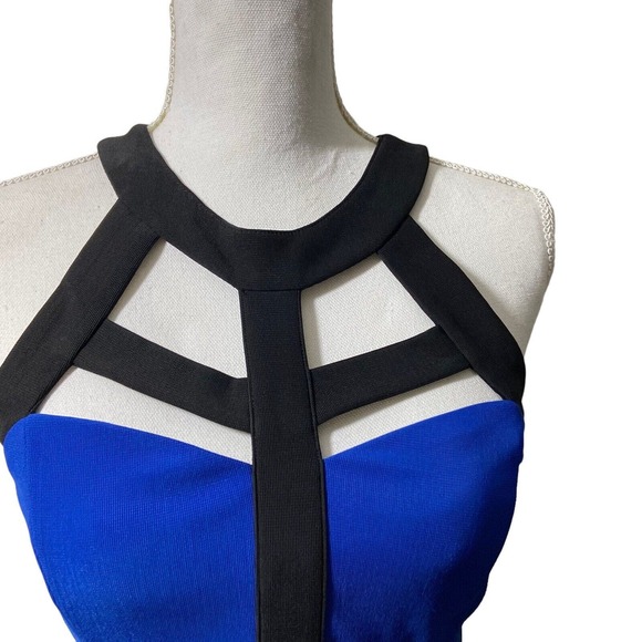 Crystal Doll Women Bodycon Blue Black Halter Top Dress Size 3 Preppy Retro Glam‎ - Picture 5 of 12
